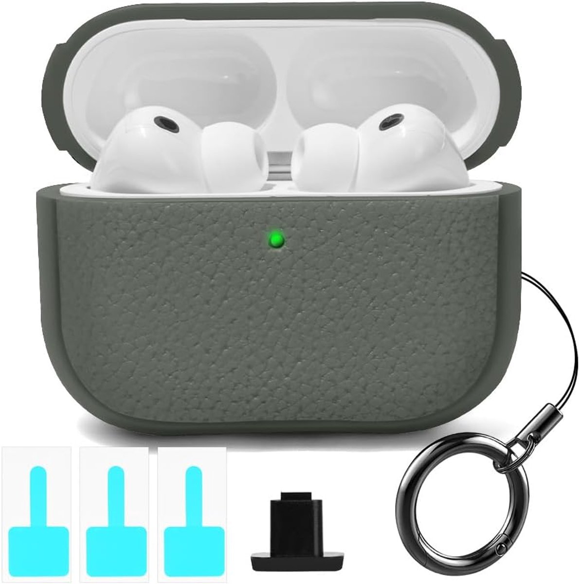 SnelShoppen - Case voor AirPods Pro 3 (2025) - TPU Shockproof Leerlook - Sleutelhanger Beschermhoes - Grijs - Ondersteunt Draadloos Opladen