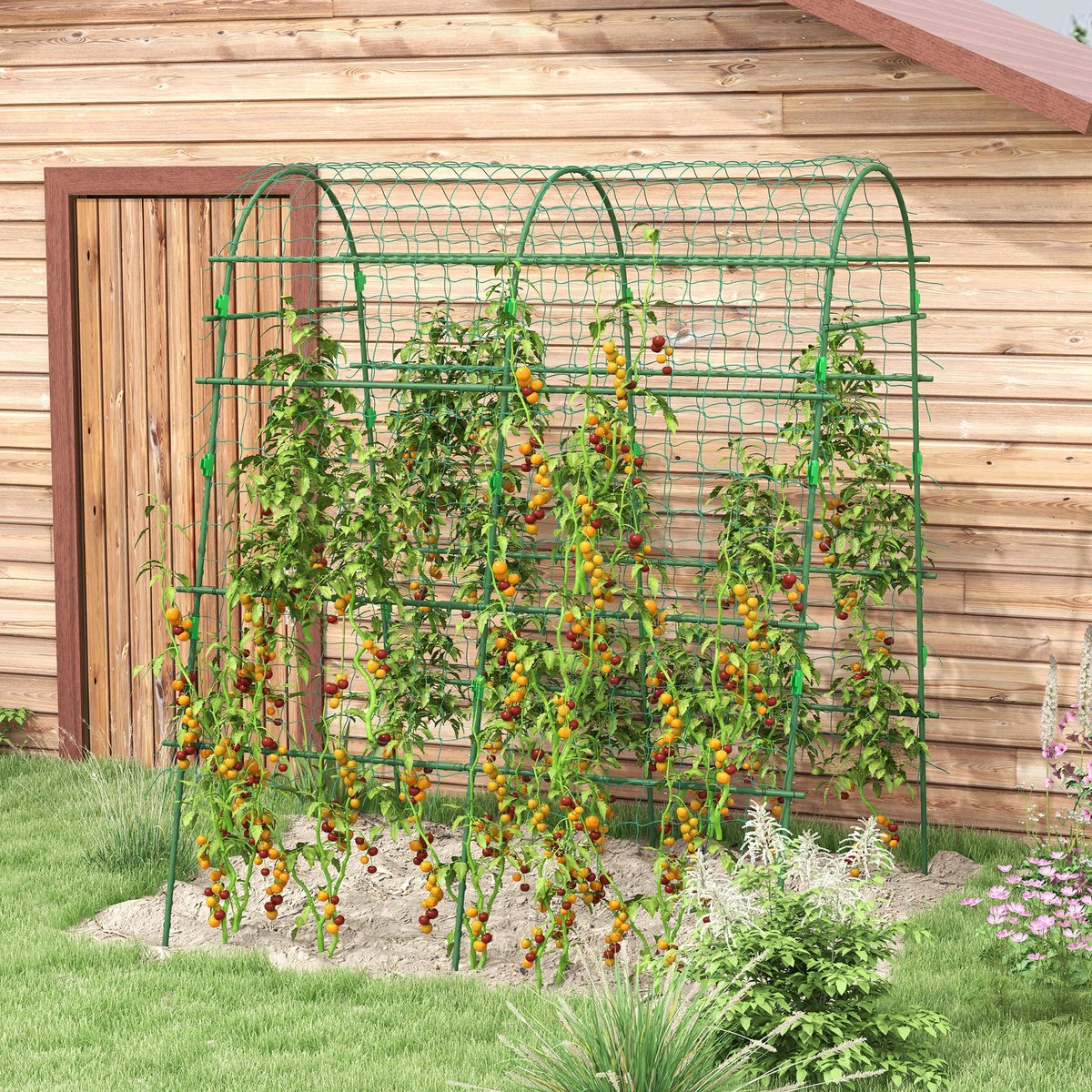 COVREO Plantenklimrek 144 x 167 x 206 cm - groen staal met net en verstelbare niveaus