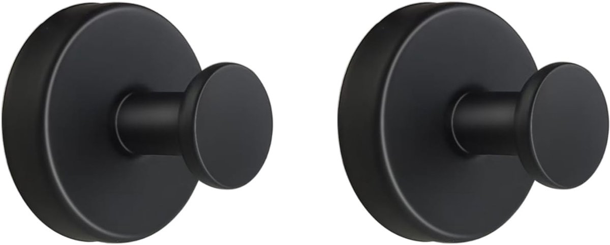 SnelShoppen - 2 Stuks RVS Suction Cup Hooks - Geen Boren Towel Hooks - Zelfklevende Wandhaken voor Badkamer, Keuken en Kantoor - Matte Zwart