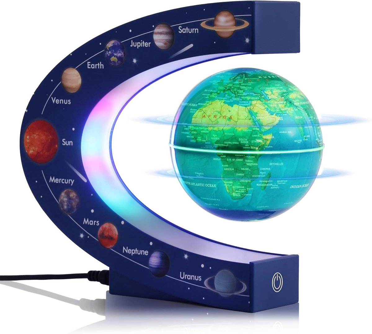 SnelShoppen - 7.5cm Magnetische Vloeiende Aarde met Kleurrijke Lamp, Innovatieve Kantoor Decoratie en Cadeau voor Mannen en Koks, Educatief Speelgoed