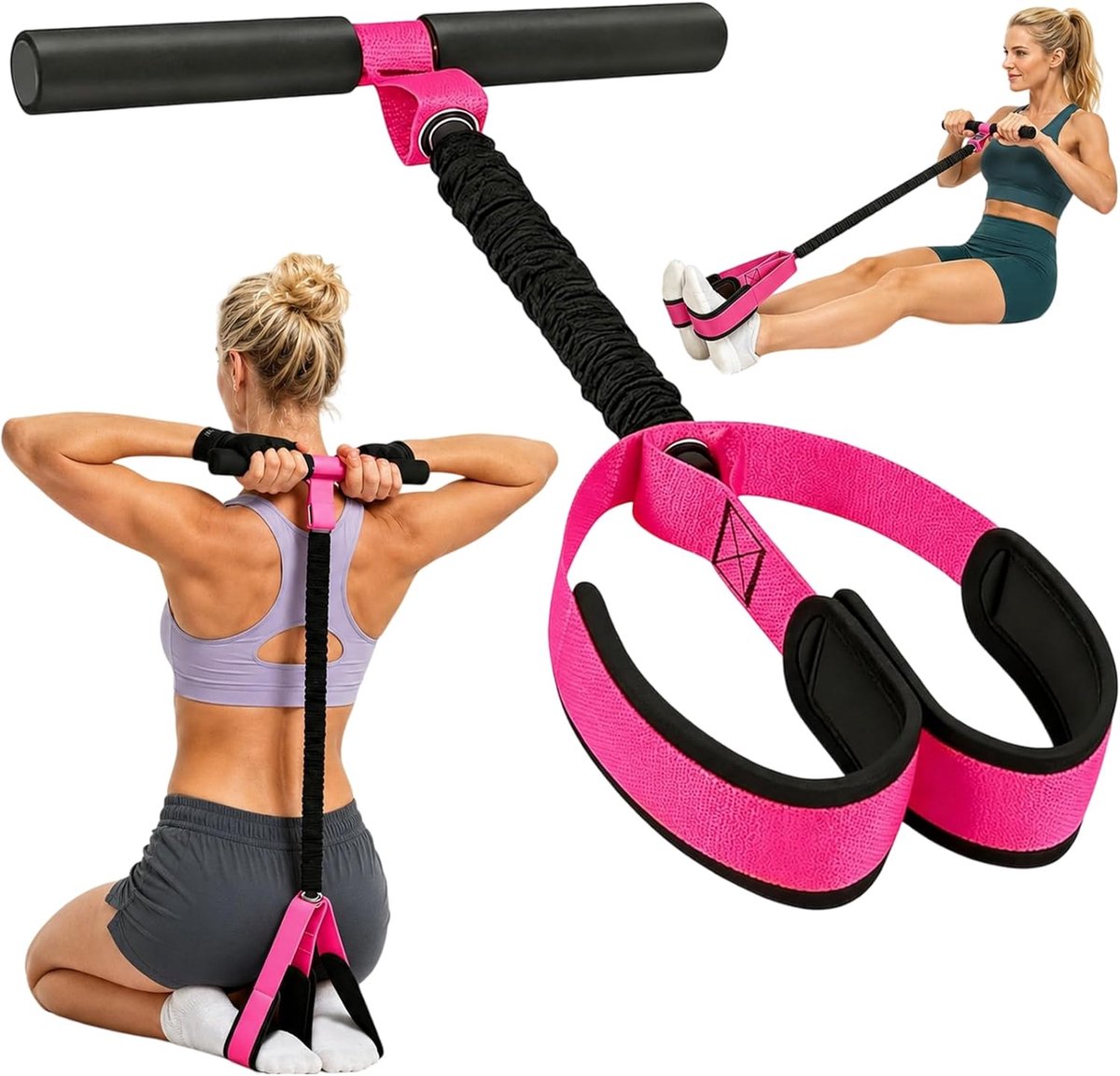 SnelShoppen - Buiktrainer voor Thuis - Weerstandsband met Handgrepen - Fitnessapparaat voor Buik, Benen & Armen - Ideaal voor Korte Workouts - Thuis F