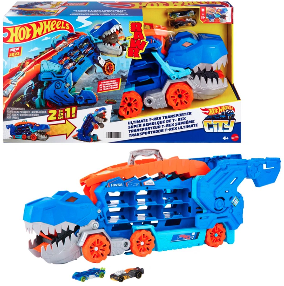 Hot Wheels City - Ultimate T-Rex Transporter - Inclusief 2 Auto's - Speelgoed vanaf 3 Jaar - Vrachtwagen - Auto - Autootjes - Hotweels - Hotwheels Premium - Racebaan - Hot Wheels — afbeelding 3