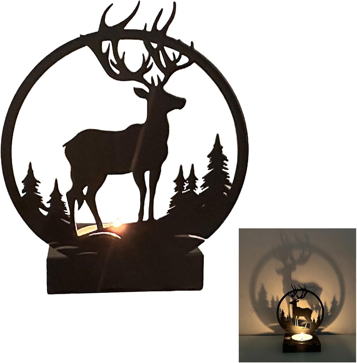 SnelShoppen - Deer Candle Holder Vintage Dieren Silhouet Kandelaar Zwart Metalen Theelicht Houder Wanddecoratie voor Bruiloft Feest
