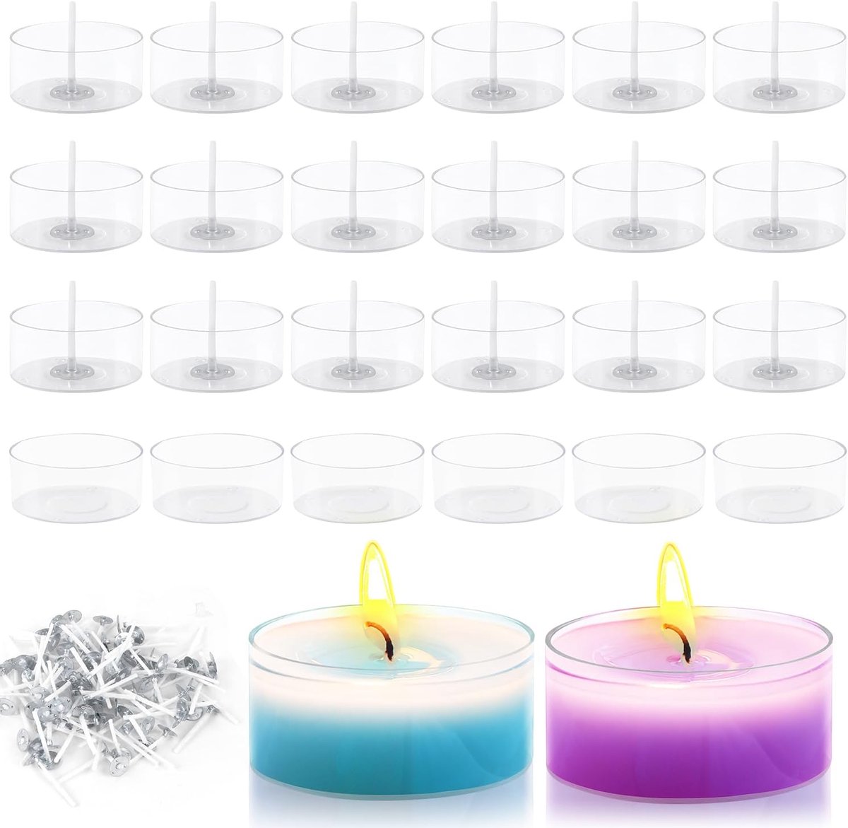 SnelShoppen - Theelichthouder Set - 50 Stuks Ronde Kaarsglazen - Windlicht Set met Stookkaars Cup voor Decoratie, Bruiloften, Feesten en Tafelversieri