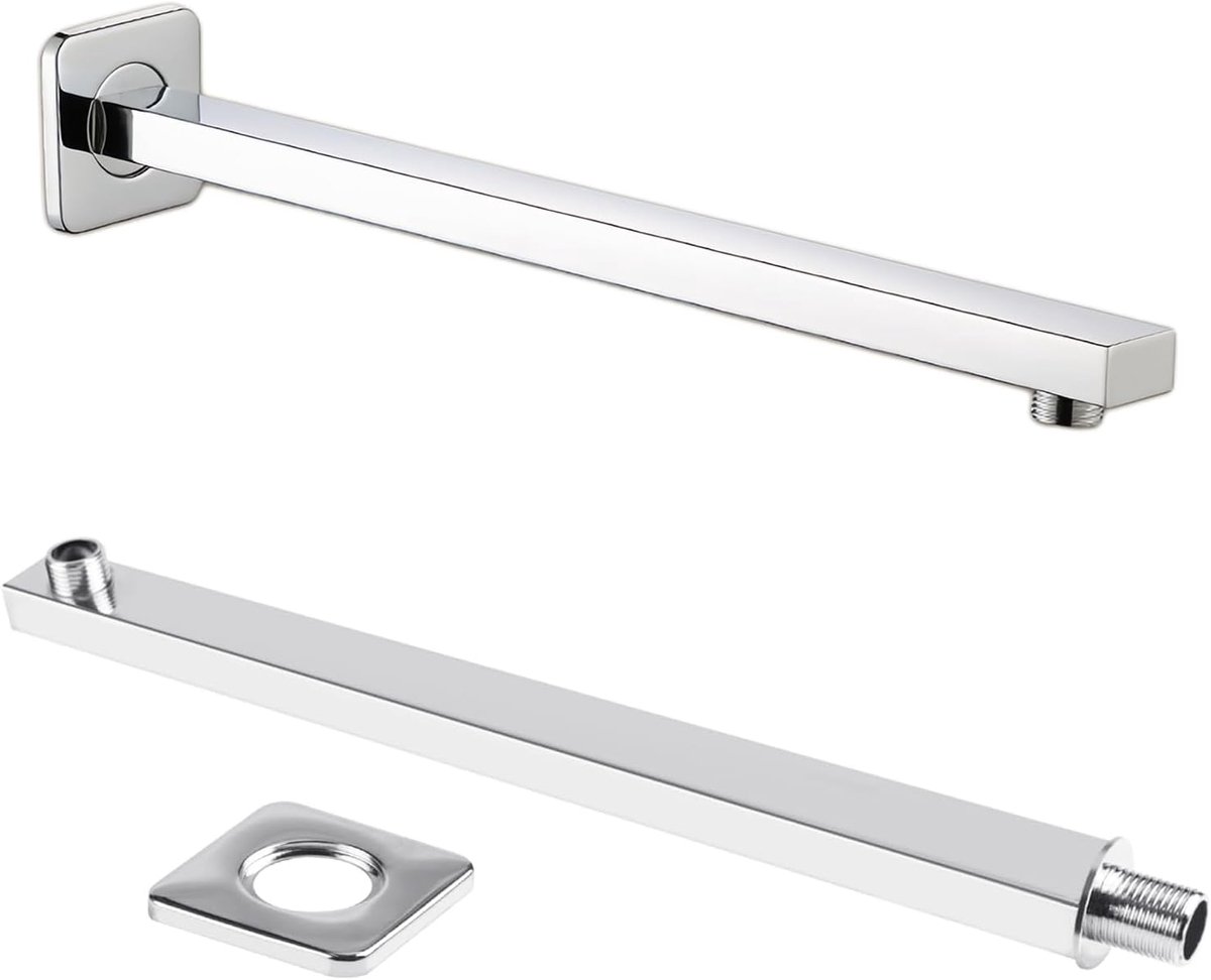 SnelShoppen - Shower Arm 40 cm Wandarm RVS Vierkant Douchearm Douchekop Stevige Bevestiging Geschikt voor Regendouche Hoofd (Zilver)