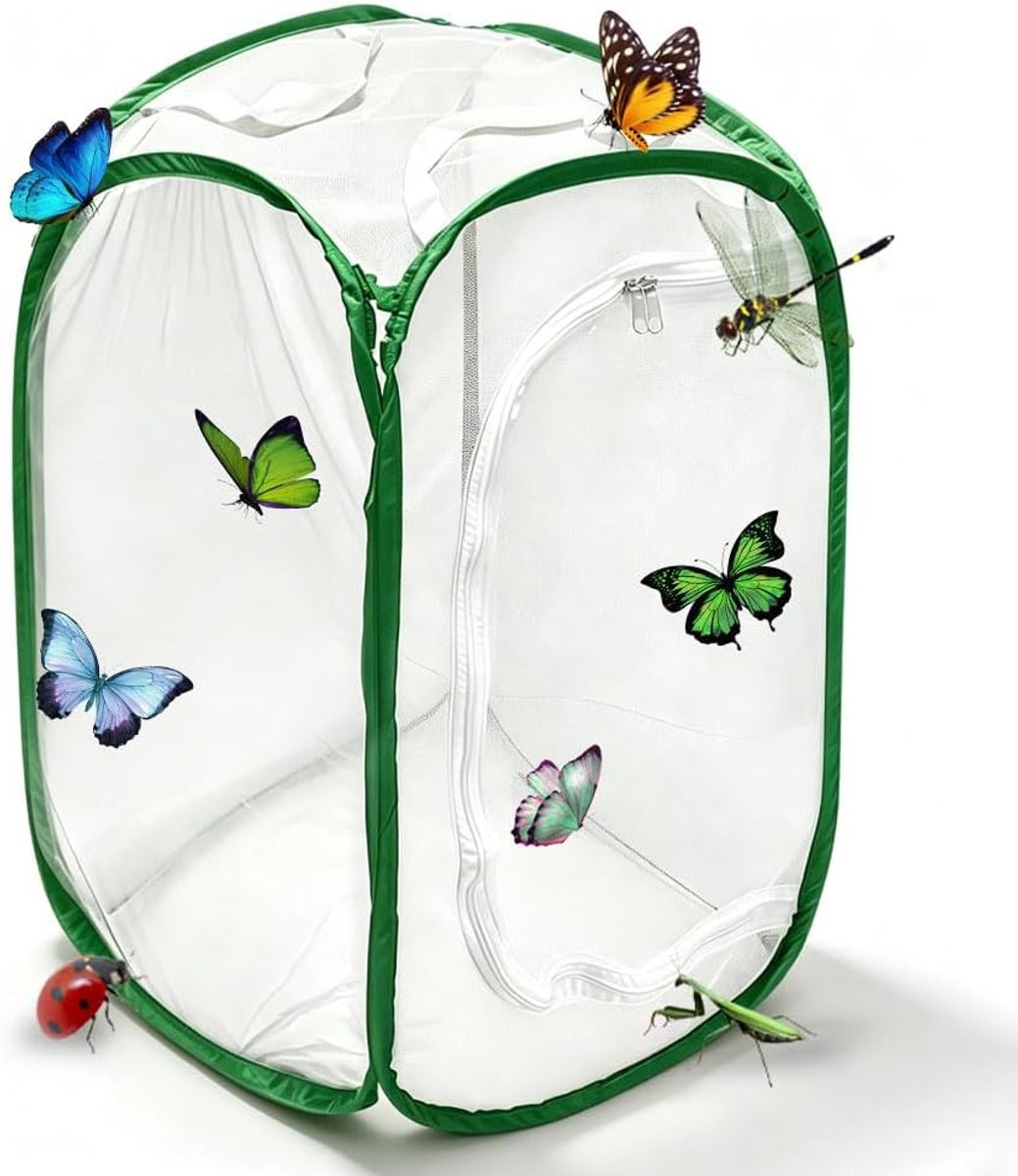 SnelShoppen - Insecten- en Vlinderhuis - Vouwbare Vlindertuin met Rits, Opvouwbare Mesh Omheining, Pop-up Mesh Schuilplaats voor Bescherming van Plant