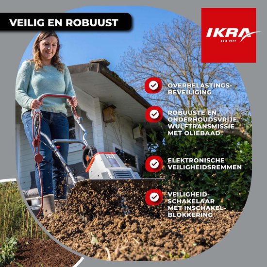 IKRA elektrische tuinfrees IEM 1500, 1.500 W, verstelbare werkbreedte van 32 tot 45 cm met aanaardploeg — afbeelding 5