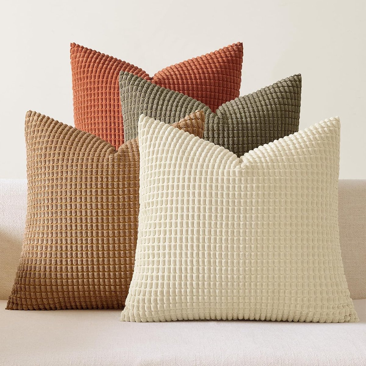 SnelShoppen - Set van 4 Cordsamt Kussenhoezen 40 x 40 cm, Decoratieve Kussenhoezen voor Bank en Woonkamer, Bruin-Groen, Zachte en Aangename Stevigheid