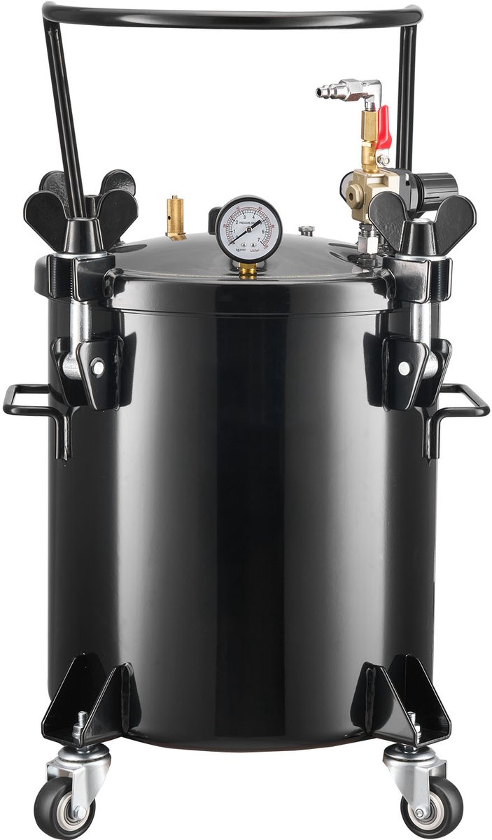 Drukvat, 20-Liter Stalen Tank met Dubbele Aansluitingen (EU/AU) voor Thuisgebruik, Creatieve Projecten en Kunsttoepassingen, Container met Brede Opening en 4 Wielen — afbeelding 2