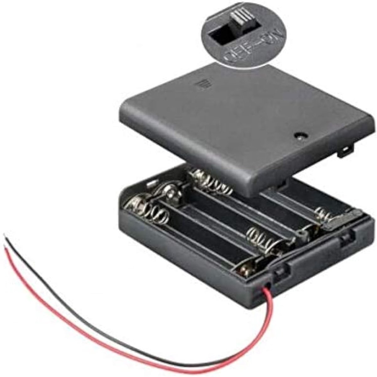 SnelShoppen - PerfectHD BHD-4 Batterijhouder voor 4x AA Mignon met On/Off Schakelaar en Losse Kabeluiteinden, Zwart, Geschikt voor Feest, Camping en T