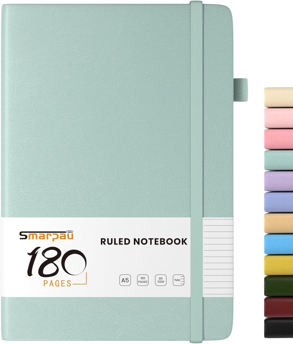 SnelShoppen - A5 Notitieboek Lined Hardcover Leer Notepad 180 Pagina's, 80 gsm Papier, Dikke Journal voor Werk, School, Reizen, 14.5 x 21 cm