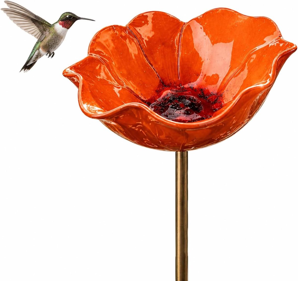 Vogeldrinkschaal - Vogelbadje - Vogeldrinkbakken - Vogeldrinkschaal voor Tuinvogels - Metaalbloemen-tuinpaal-vogeldrinkbak - Tuindecoratie voor Vogels - Vogelbad voor Buiten - Wildlife Vogeldrinkschaal voor Tuinvogels - 15 x 60 cm - Oranje