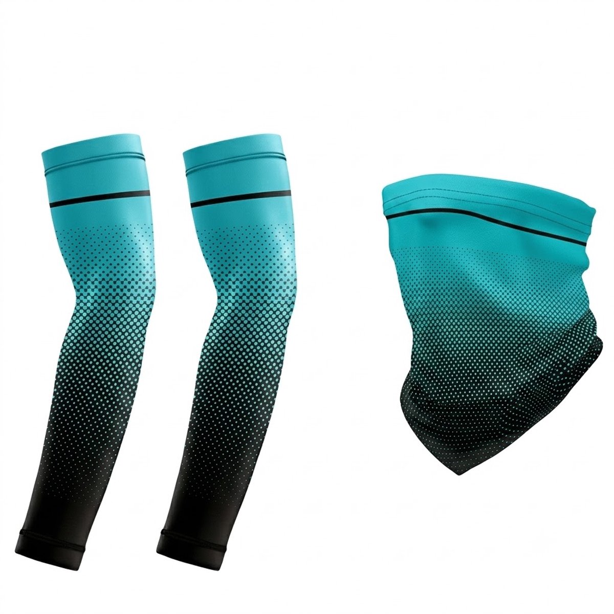 Lichtblauw zwart armstukken armmouwen voor dames en heren met gezichtsmasker zonbescherming verkoelende armcovers sport mouwen voor fietsen vissen hardlopen wandelen en buitenactiviteiten 3 delige set