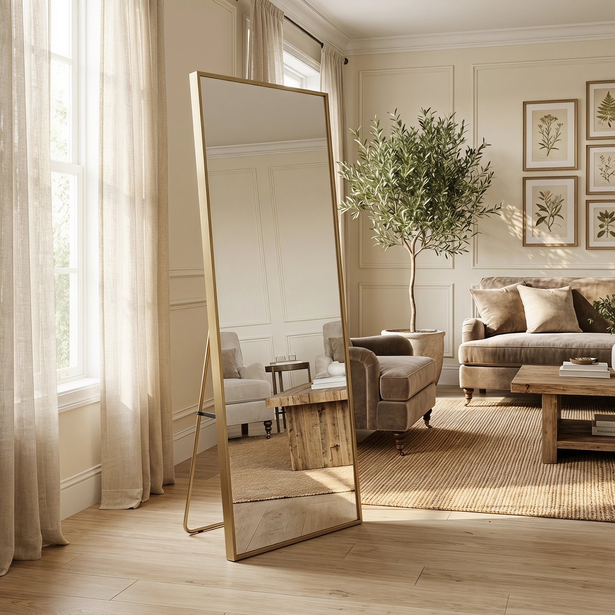 Grote Vloerspiegel (173 x 63 cm) Frame Aluminiumlegering – Rechthoekige Spiegel Vloer of Wand, Ldeaal voor het Bekijken van Outfits en Schoenen (Goud, 173 x 63 cm)