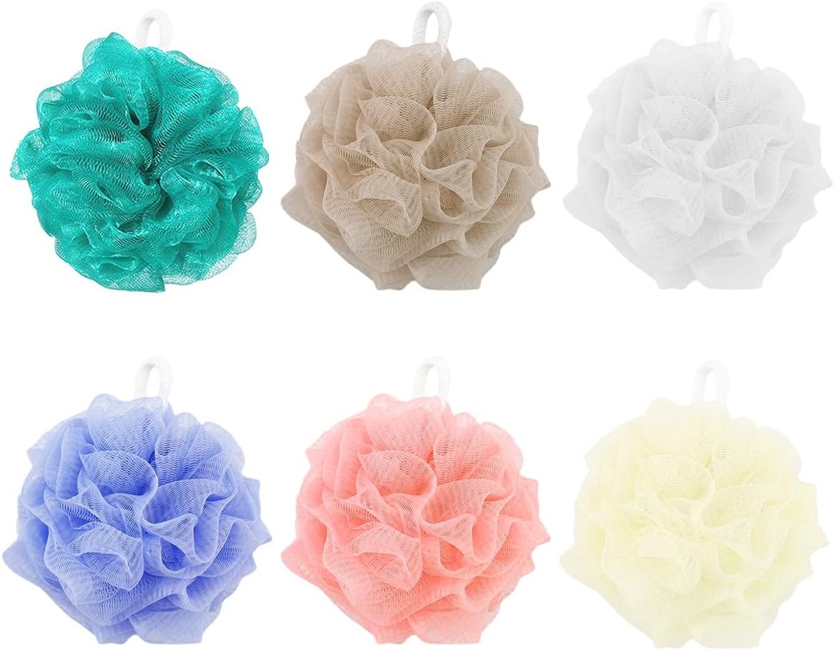 SnelShoppen - 6 Stuks Mesh Foaming Douche Sponsen Set, 40g Duurzame Luffa Spons voor Peeling en Massage, Kleurvariaties voor Persoonlijk Gebruik en Ge