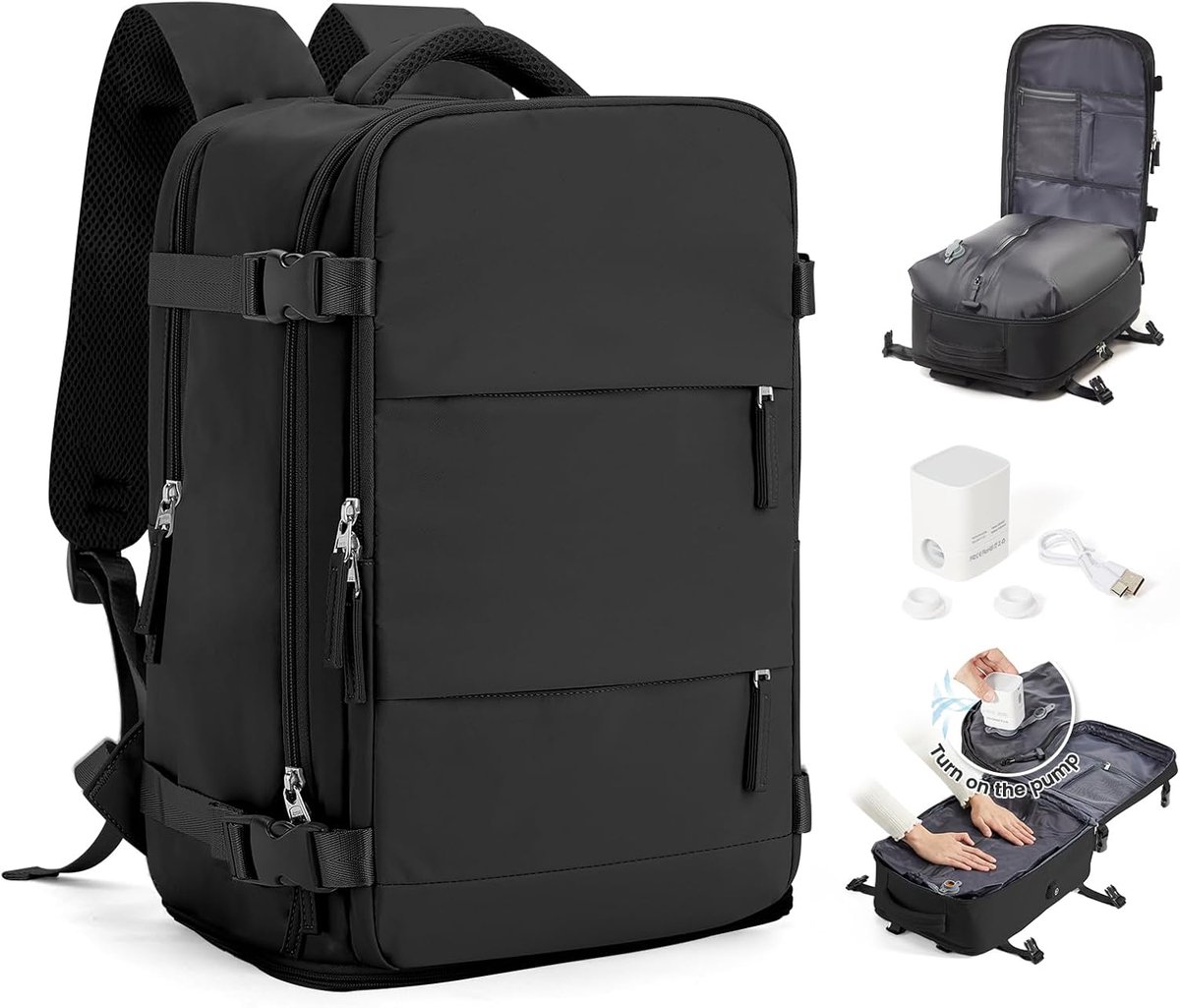 SnelShoppen - Vacuum Packed Backpack 40x30x20, Hand Luggage Backpack voor Ryanair, Waterdichte Onderzit Bagage, Reis- en Weekendtas, Hiking Rugzak, Ca