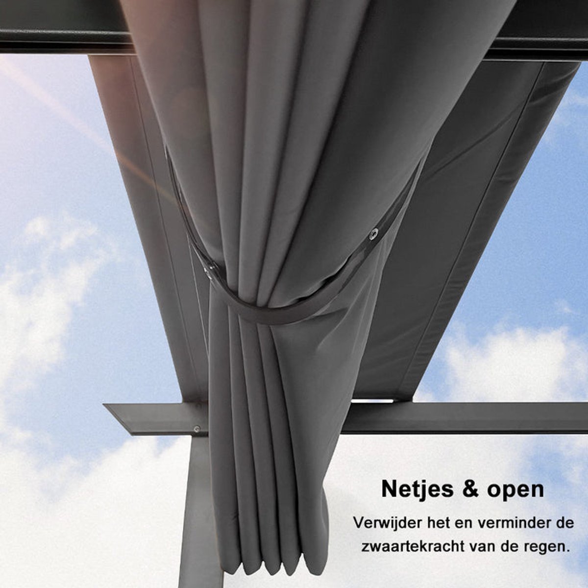 Purple Leaf Pergola avec toit de protection 3 x 3 m - structure anthracite, toile grise