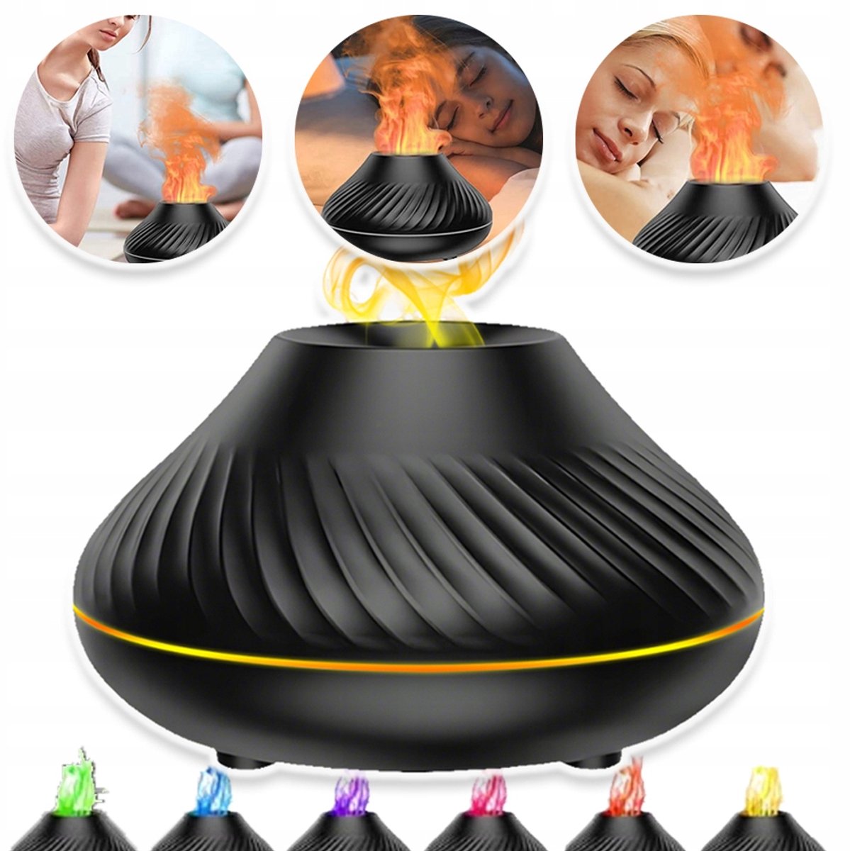 Aroma Diffuser Met Vlameffect (130ml) En Sfeerverlichting - Realistische Vuurnevel 15-20 ml/U Output Veilig En Stil - Ideaal Voor Slaapkamer Spa En Leesruimte - Zwart