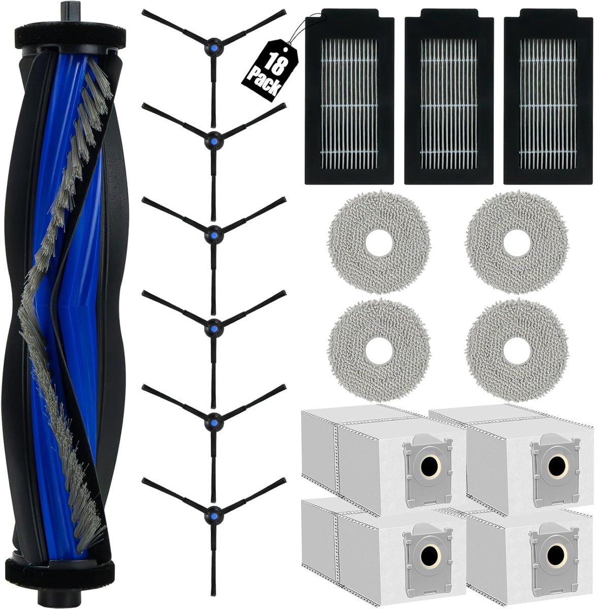 SnelShoppen - 18-delige Accessoireset voor Robotstofzuiger, Geschikt voor T50 Pro Omni, T50 Omni, T50 Pro Omni Gen2, T50 Omni Gen2, Inclusief 1 Hoofdb