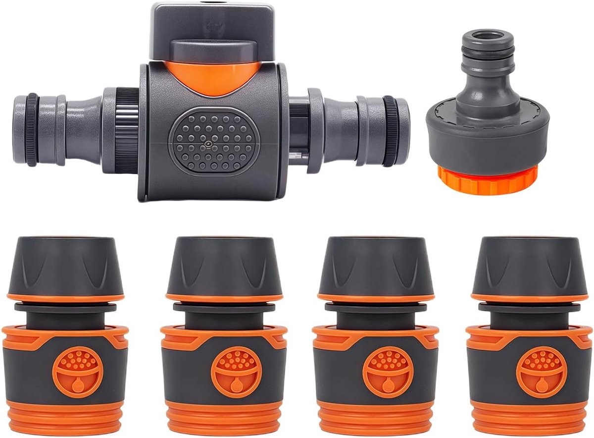 SnelShoppen - 6pcs Snelle Ontkoppelbare Dubbele Mannetjes Tuinslang Connectoren met Afsluitklep, 4Pcs Einde Snelle Aansluitingen voor 1/2" Tuinkraan,