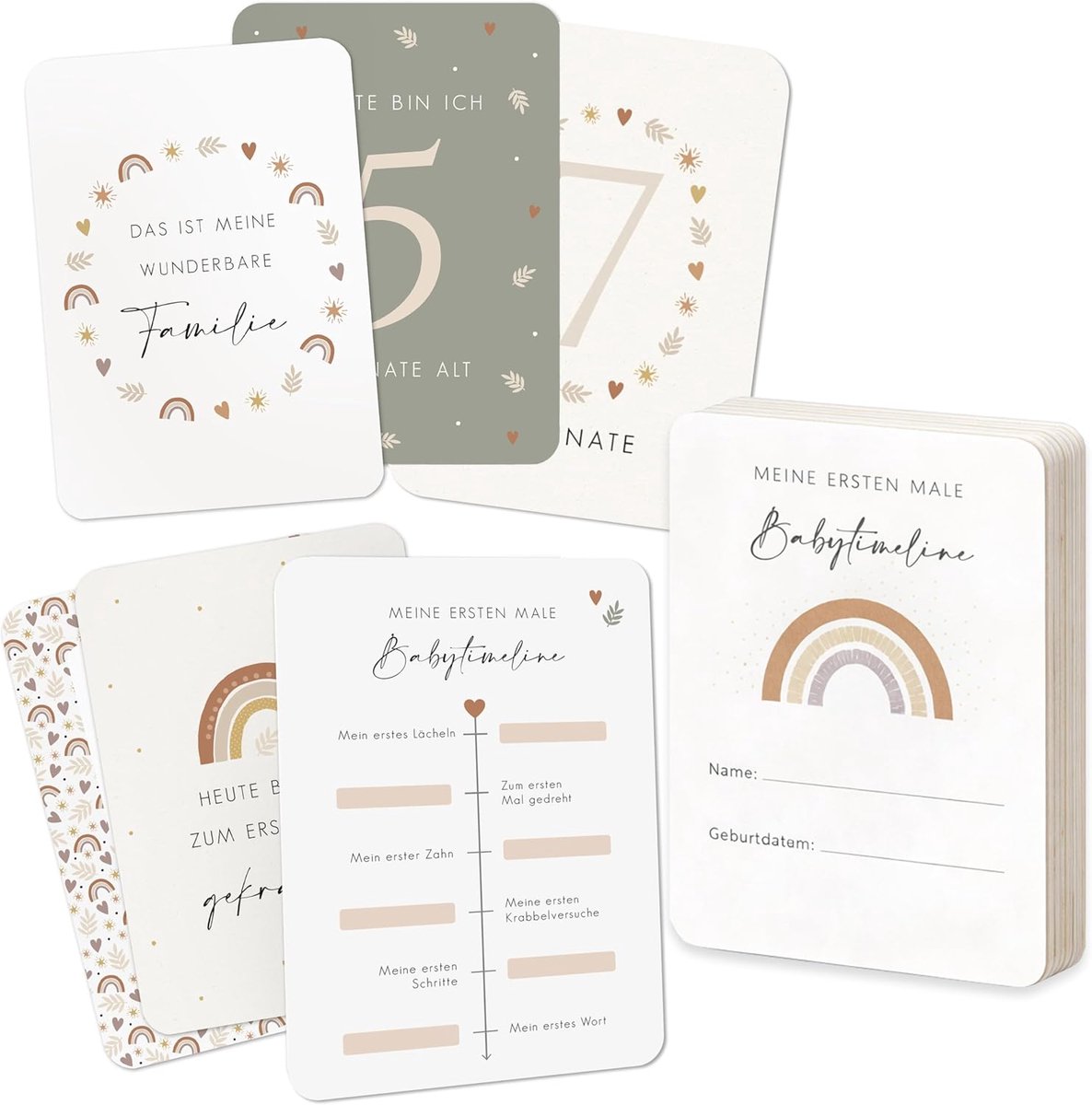 SnelShoppen - 40 Mijlpaalkaarten Baby - Inspirerende Mijlpaal Kaarten Set voor Jongens en Meisjes - Inclusief Geschenkdoos - Uniek Design met Babytime
