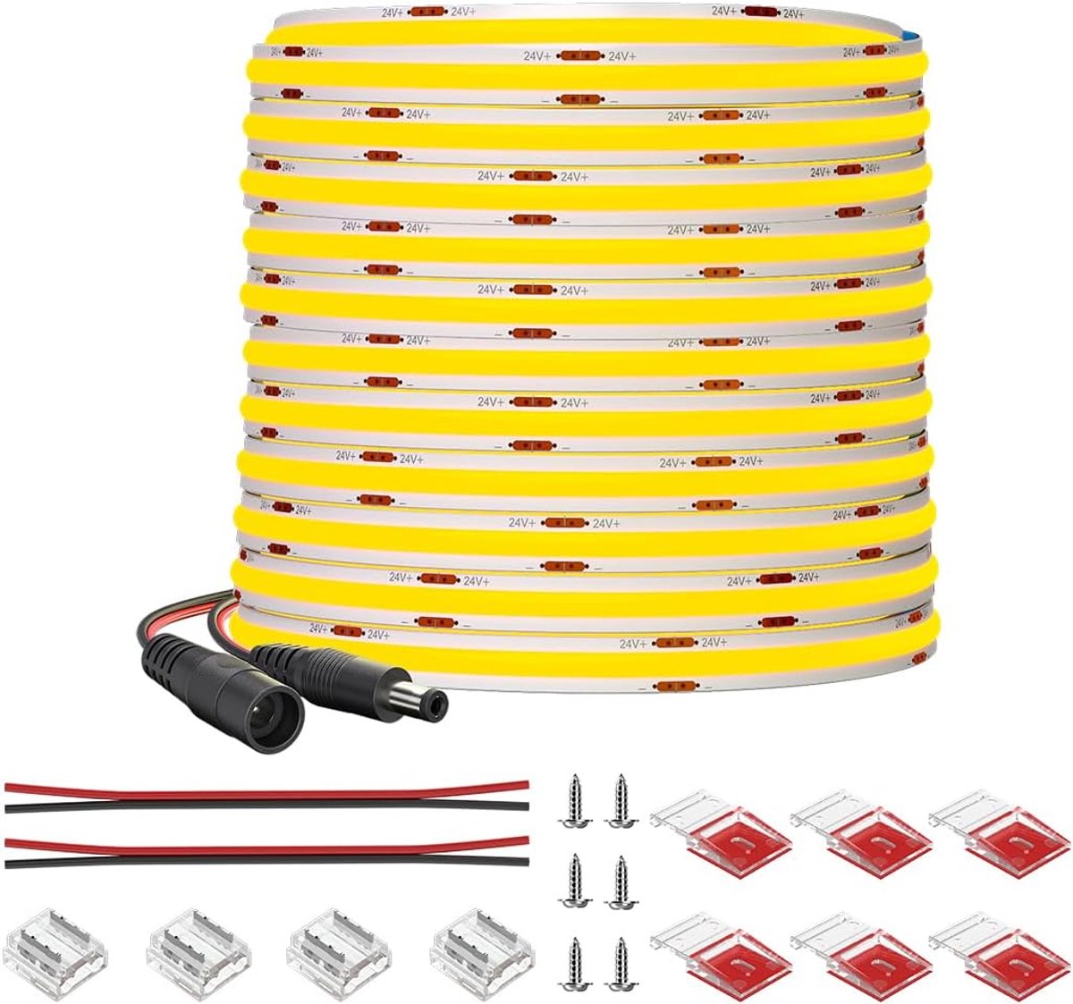 SnelShoppen - FCOB LED Strip 10M Warm Wit 2700K Dimbaar 320LEDs/m Hoge Dichtheid 24V Flexibel 8mm Brede LED Verlichting voor DIY Decoratie en Feest