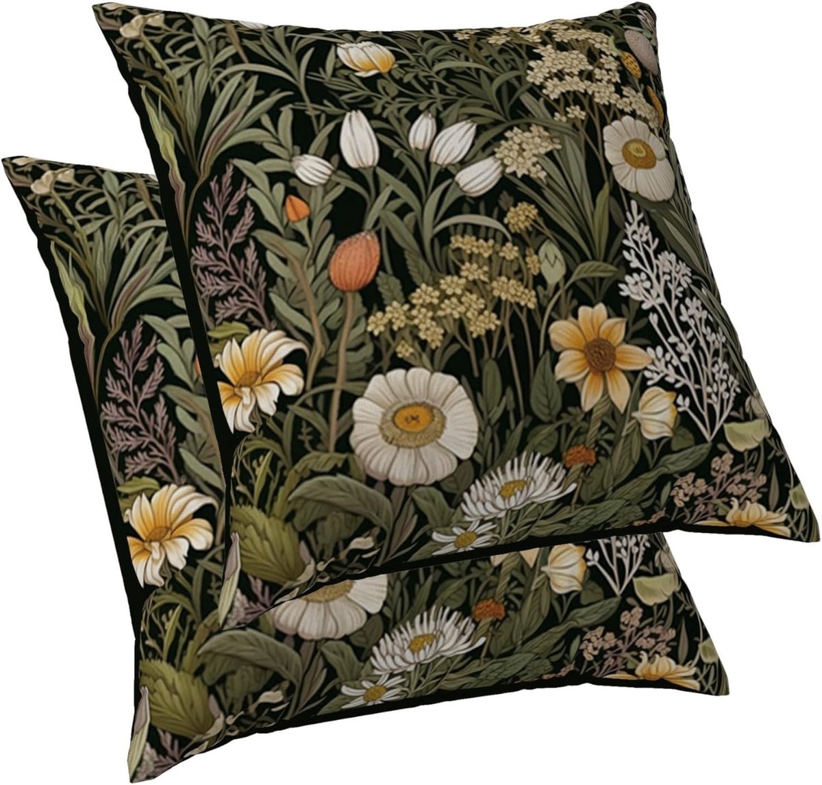 SnelShoppen - Set van 2 Decoratieve Kussens met Hoezen - Groene Bloemenprint - 60x60cm - Luxe Aesthetic Kussenhoezen voor Woonkamer, Tuin en Patio