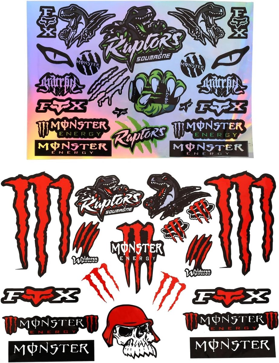SnelShoppen - 2 Reflecterende Motorfiets Stickers voor Helmen en Auto's - Waterdichte Vinyl Stickers met Rode en Groene Klauwen en Skull Design - Veil