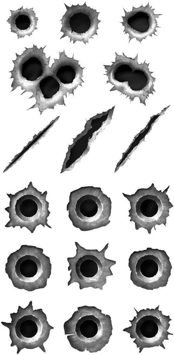SnelShoppen - Bullet Holes Sticker Set - 29 Stuks Contour Cut Vinyl met Matt UV Laminaat - Zwart Grijs - Voor Auto Scooter Motor Fiets Laptop Smartpho