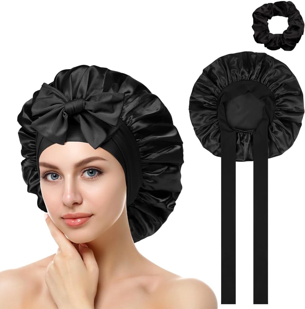 SnelShoppen - Satin Bonnet Haarwrap voor Slaap, Zachte Zijde, Elastische Band, Haar Bonnet voor Bad & Haarverzorging, Perfect voor Lange Rechte en Kru