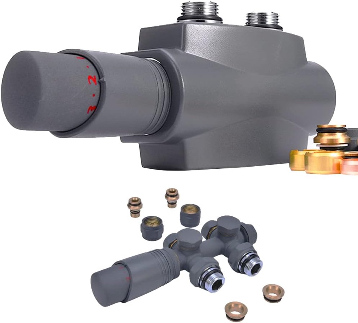 SnelShoppen - Multiblock met Thermostaat, Radiator Aansluitblok, Hoek- en Doorgangsvorm, Voor Badkamer Radiatoren, Valve Fixtures, Verbindingsaccessoi