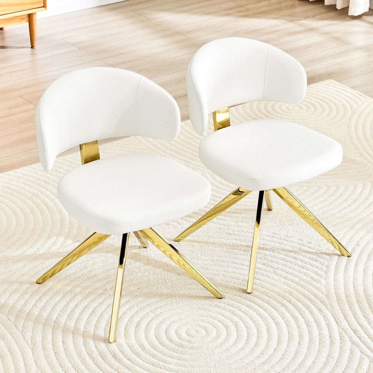 Pugsdrly Set van 2 moderne eetkamerstoelen met gebogen rugleuning, gestoffeerde zittingen van PU-leer, stevig metalen onderstel met 4 poten, draaibaar, voor woonkamer, keuken en kantoor