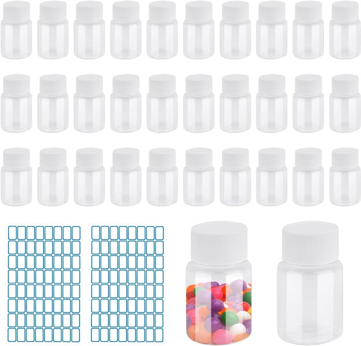 SnelShoppen - 30 Stuks Plastic Flessen 30ml - Transparante Reisbottles met 2 Gratis Labels - Ideaal voor Cosmetica, Camping, en Reizen - Lekvrij en He