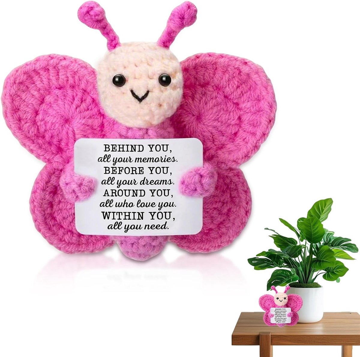 SnelShoppen - Gelukkige Vlinder Gelukskantoor - Positieve Cadeaus voor Moeder, Verjaardag, Kerst, Valentijn, Afstuderen - Mini Lucky Charm met Aanmoed