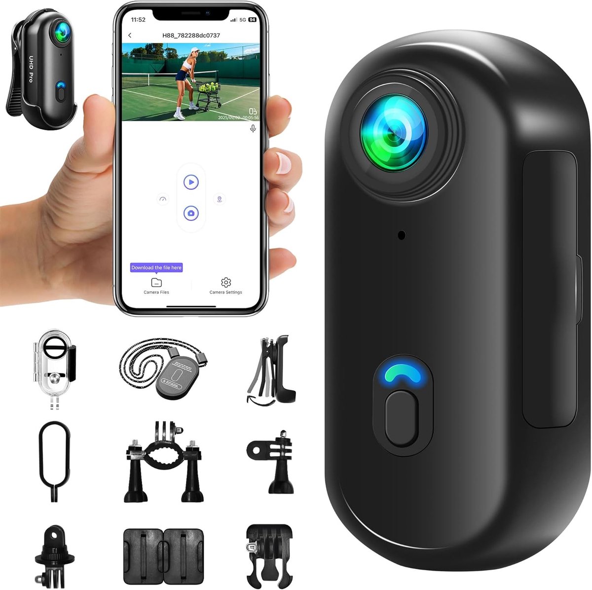 SnelShoppen - Mini Sports Camera 4K, Actie Camera met WiFi, Draagbare Vlog Camera, POV Camcorder voor Buitenactiviteiten, 360° Body Cam, Fietshelm Cam