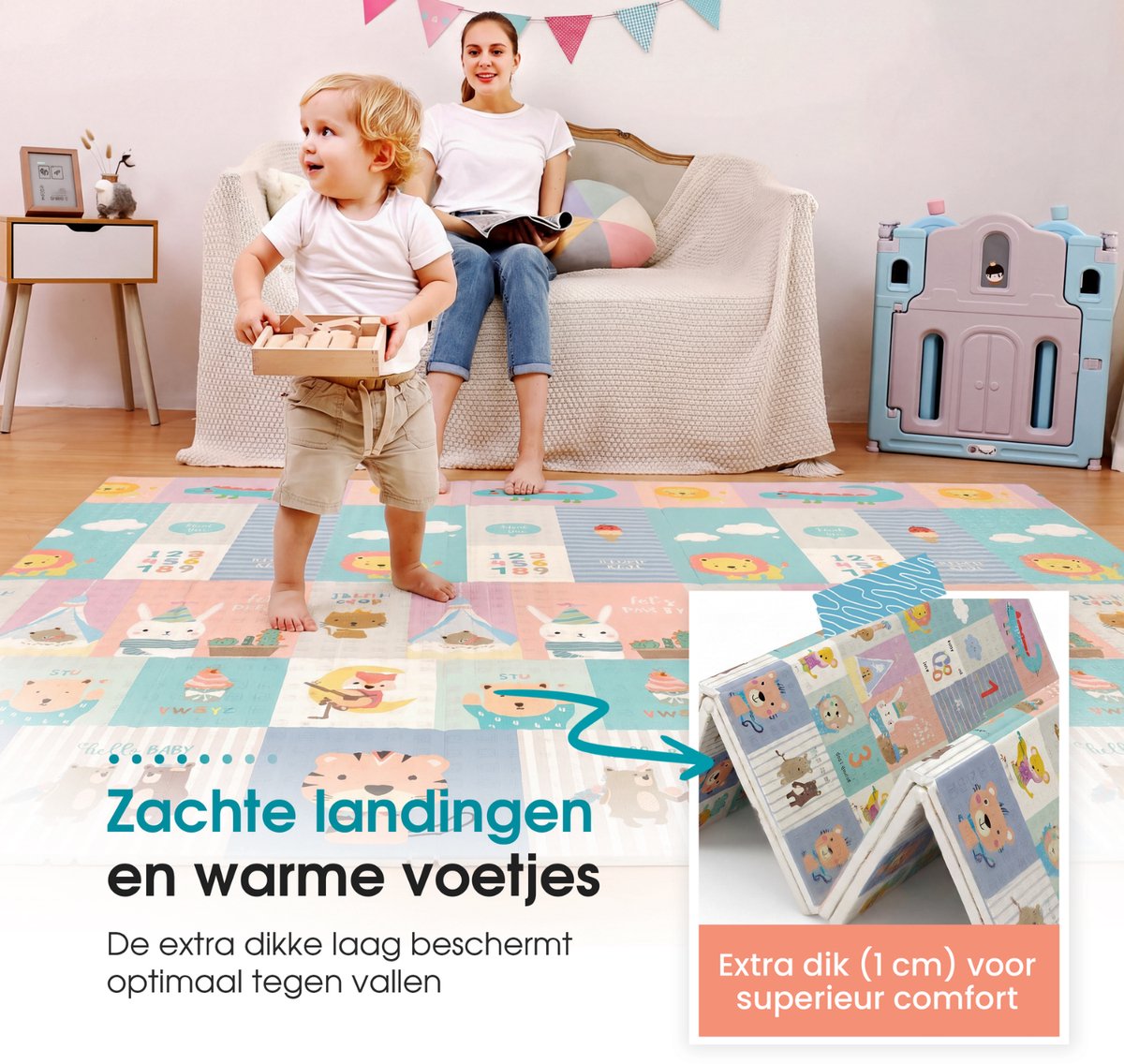 Sweet Sprout Speelmat – Speelkleed - Kinderen – Boxkleed - Babygym - Zachte Kruipmat met dieren – Speelmat foam - Baby - Opvouwbaar - Babyshower - 150x200cm - Inclusief opbergtas — afbeelding 8