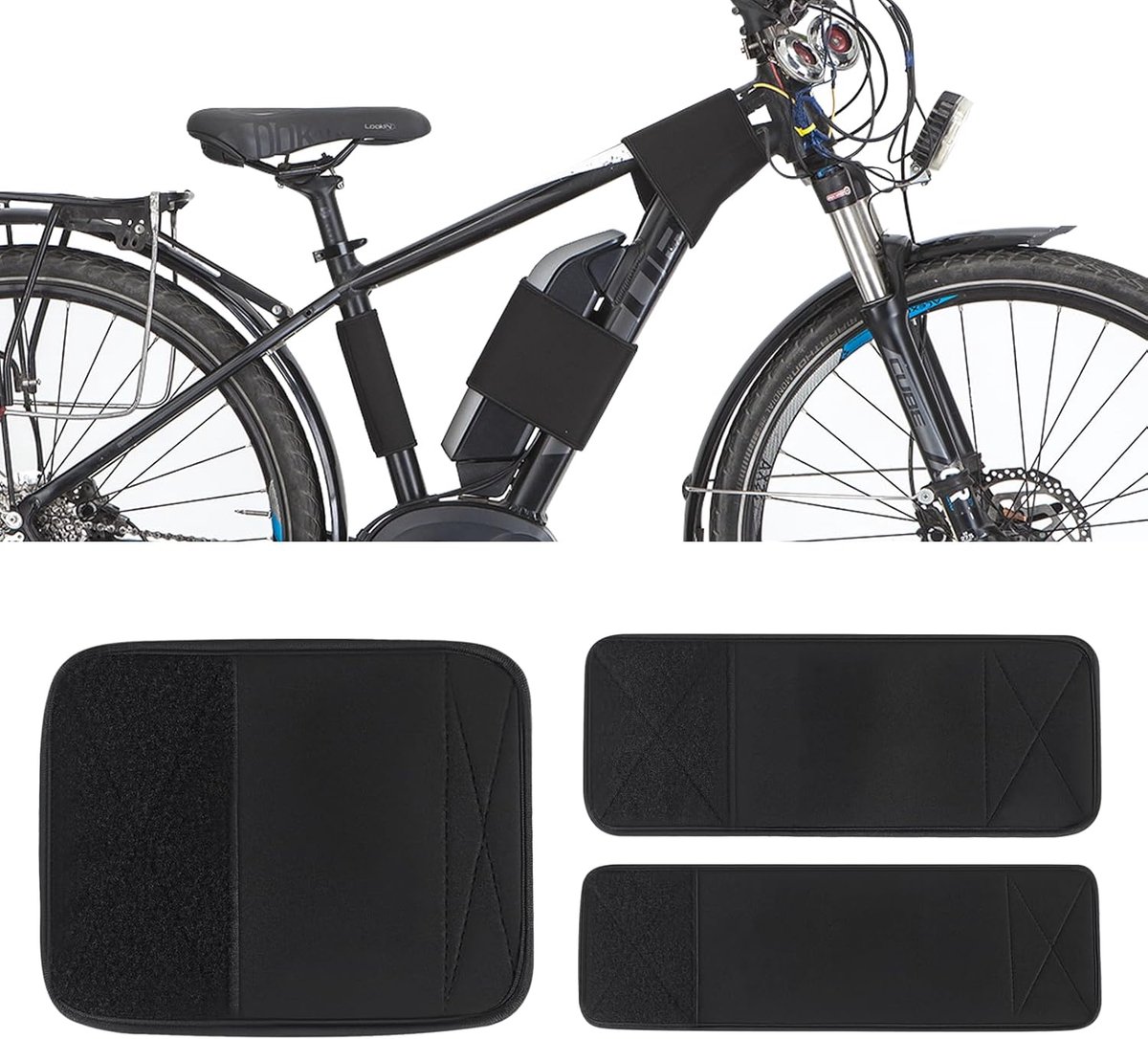 SnelShoppen - Neopreen Fietsframe Beschermset van 3 XXL E-Bike Frame Bescherming voor Fietsdrager Carbon, Geschikt voor Thule Fietsdragers, E-Bike Acc