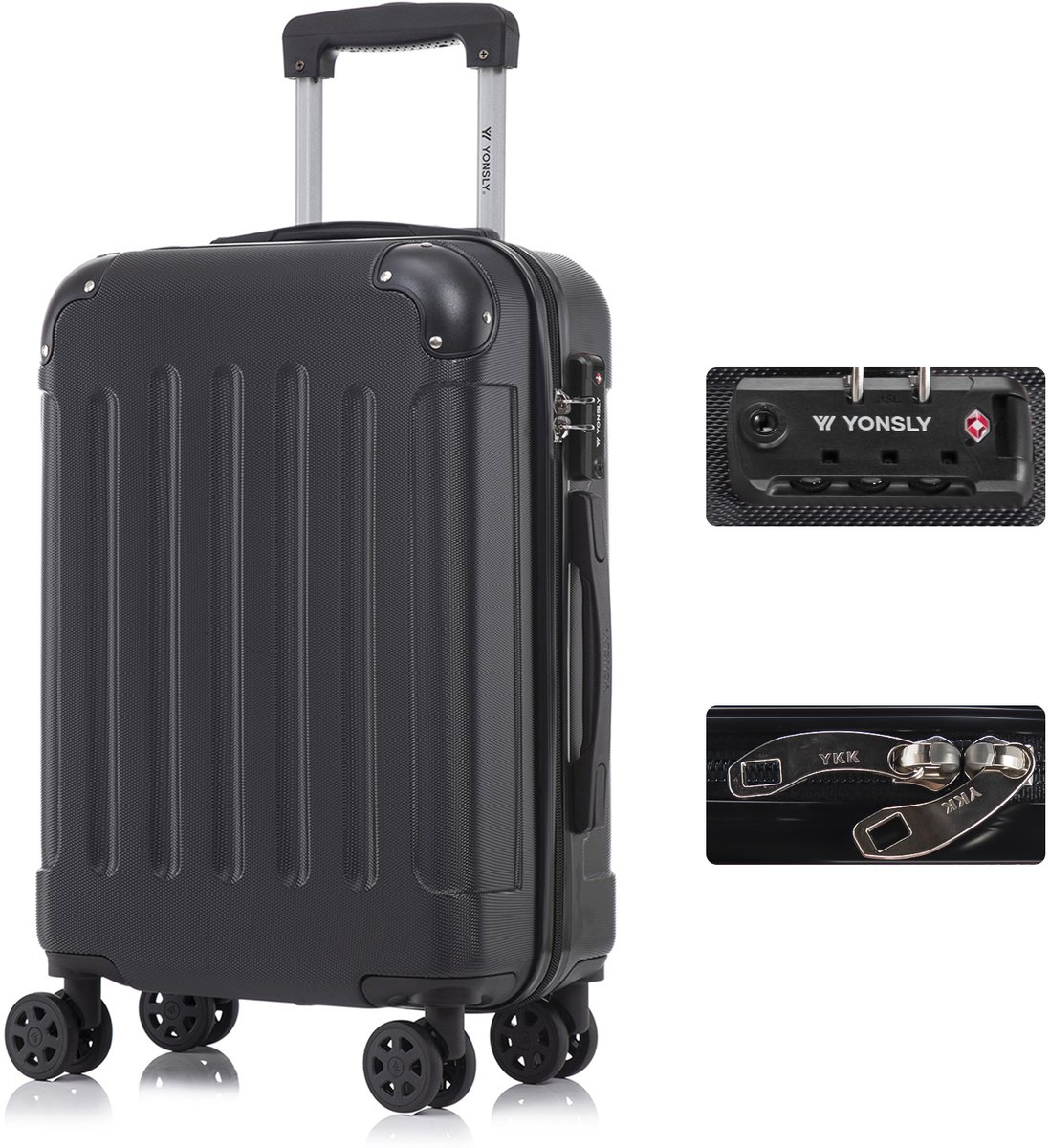 YONSLY Handbagage Koffer - 55cm - 40 L - TSA Slot - YKK Rits - 360° Draaibare Wielen - Zwart