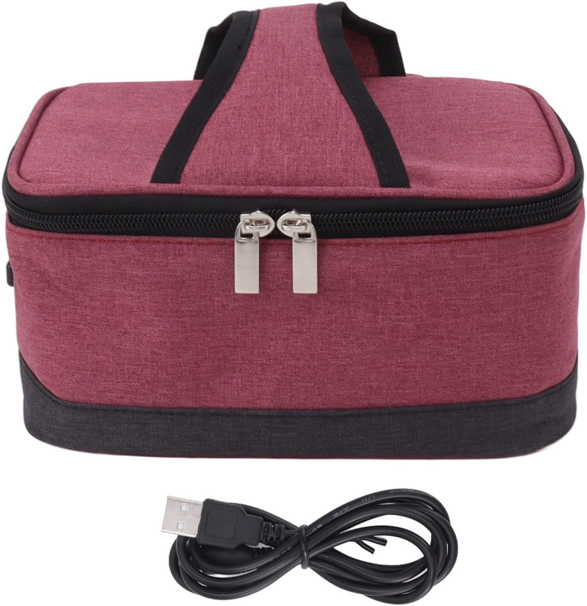 SnelShoppen - Portable Electric Lunch Box Food Warmer USB met Constant Verwarming en Isolatie Tas - Heated Lunch Box Bag (Bordeaux) voor Werk, Reis en