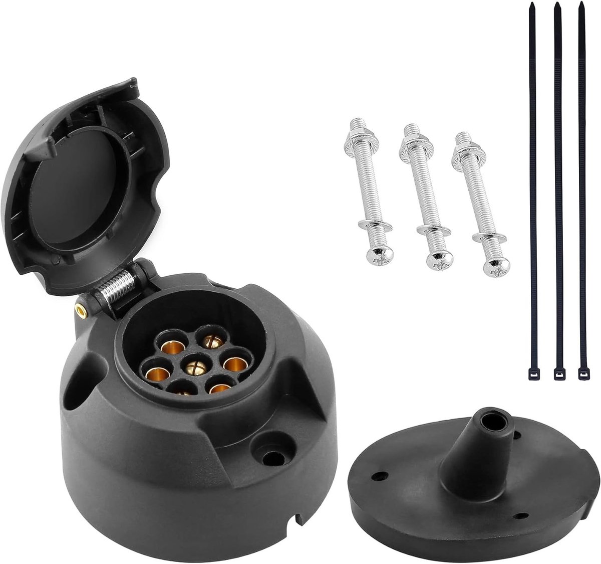 SnelShoppen - Trailer Socket 7-Pin 12V Waterdicht voor Aanhangers met Montagecomponenten - Hoogwaardige Koppeling voor Caravans en Tractoren