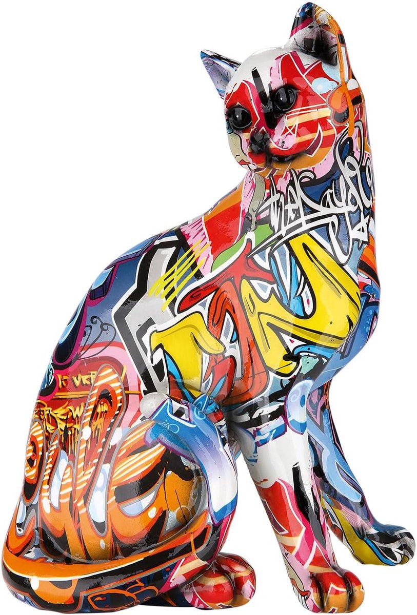 SnelShoppen - Decoratieve Kat Pop Art - 29 cm Hoog - Unieke Street Art Beeld - Kunstzinnig Cadeau voor Vrouwen - Interieur Decoratie - Functie: Gesche