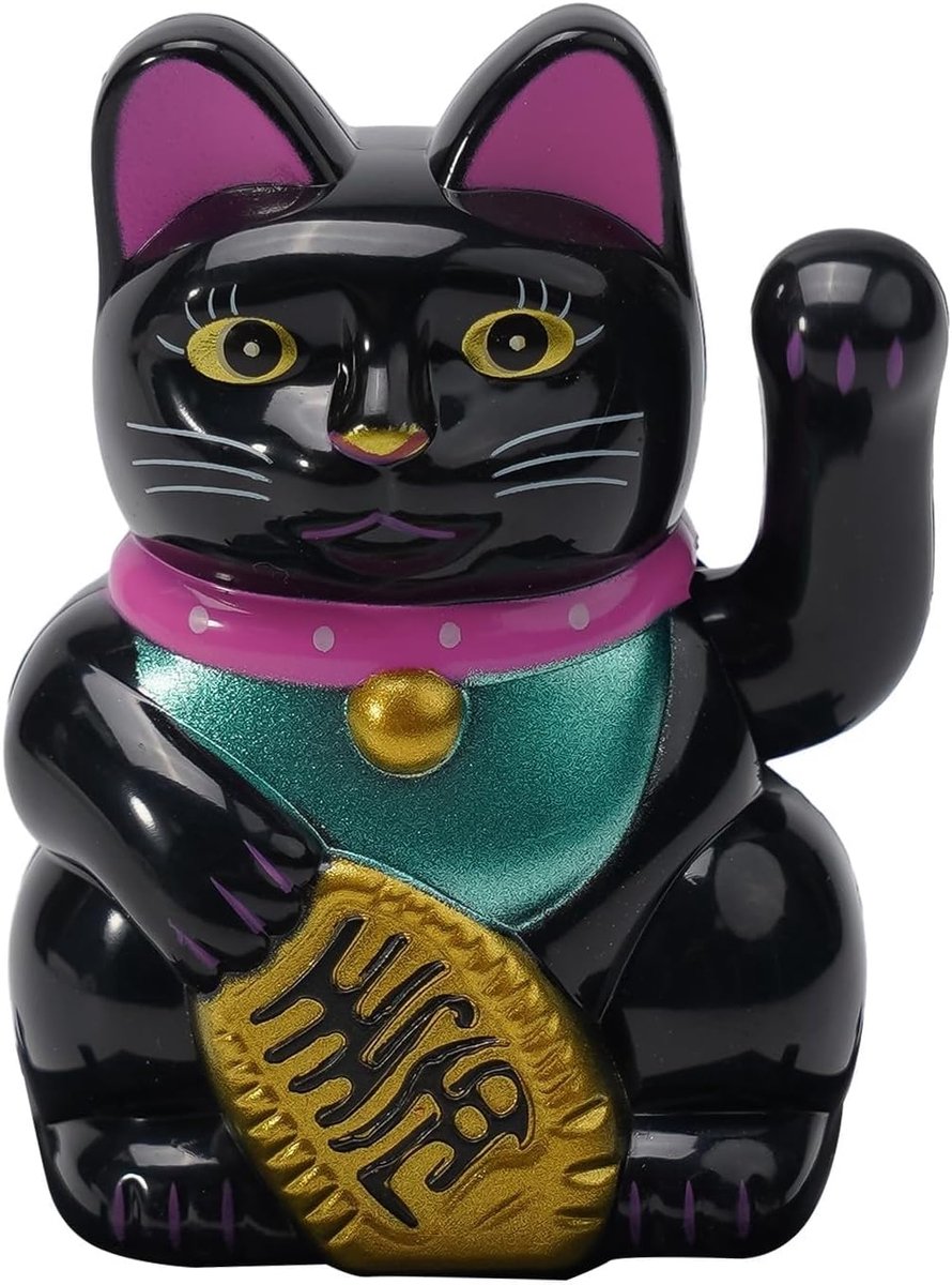 SnelShoppen - Kleine Zonne-Energie Waving Cat, Lucky Cat Maneki Neko Gelukscharme voor Thuis, Kantoor, Restaurant en Auto Decoratie (Zwart)