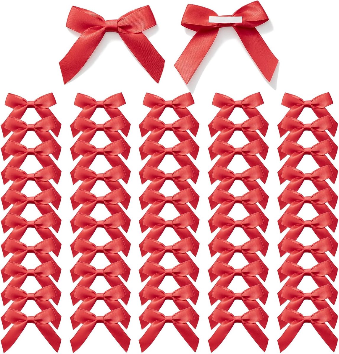 SnelShoppen - 50 Stuks Rode Satijnen Cadeaubows met Zelfklevende Tape - Perfect voor Valentijnsdag, Bruiloften, Kerst en Verjaardagsdecoratie - 6.5cm