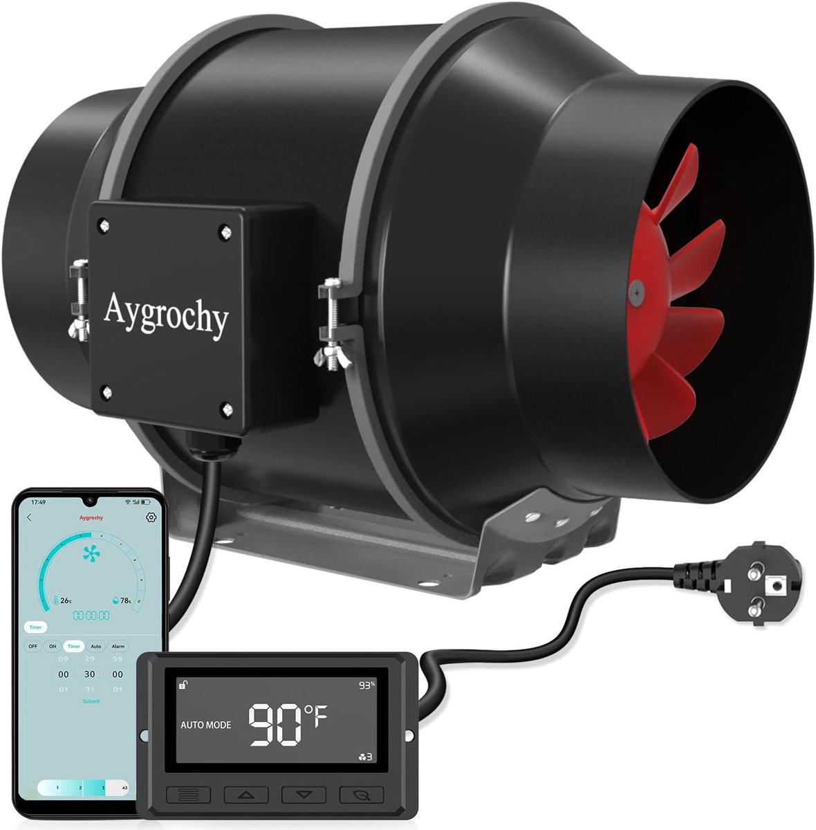 SnelShoppen - 125 mm Luchtontvochtiger met WiFi App Besturing, 35W Driefasige EC Motor, Temperatuur & Vochtigheidsregeling, 2800 RPM Afzuigventilator