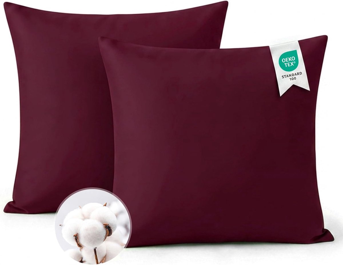 SnelShoppen - Set van 2 Zachte Katoenen Kussenhoezen 80 x 80 cm - Rood met Ritssluiting - Perfect voor Slaapkamer, Woonkamer, Tuin en Feestjes