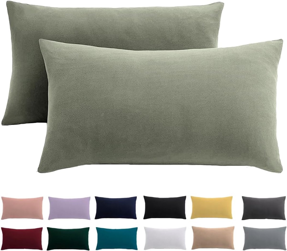 SnelShoppen - Set van 2 Kussenhoezen 40 x 60 cm Saliegroen, 100% Microvezel, Kreukvrij en Strijkvrij met Rits, Perfect voor Slaapkamer en Gastenkamer