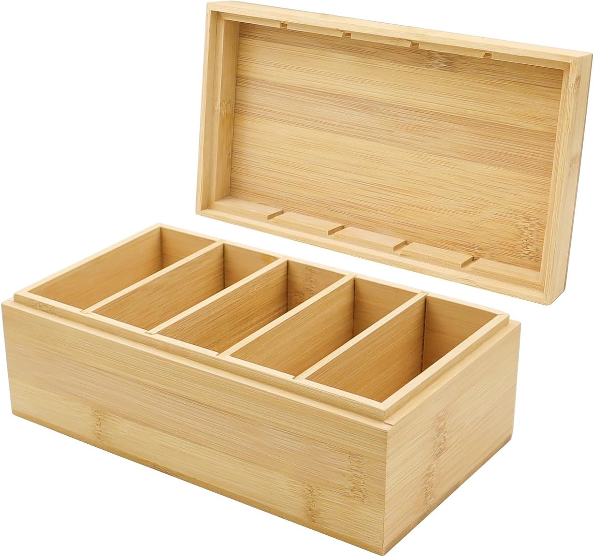SnelShoppen - Leather Card Box, Houten Kaartopbergdoos, Index Kaarten met Scheidingswanden en Deksel, 22x12,7x9 cm voor Kantoor, School en Thuis