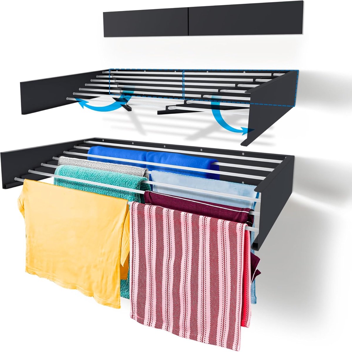 SnelShoppen - Step Up Vertical Laundry Rack - Wandgemonteerde Verlengbare Droogrek - Vouwbaar voor Binnen of Buiten - Ruimtebesparend, Compact Ontwerp