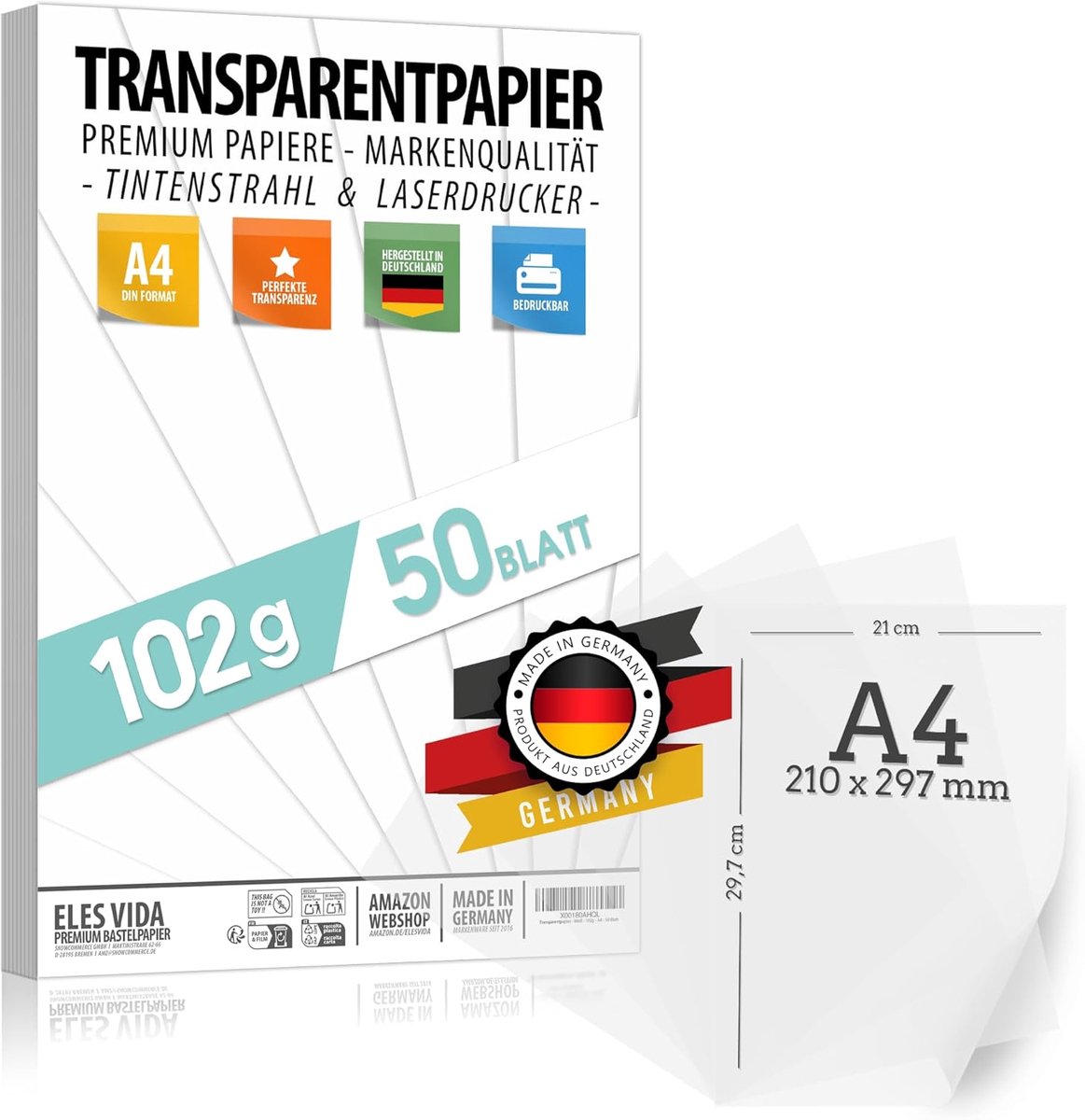 SnelShoppen - 50 vellen transparant DIN A4 papier, premium 102g, zelfprinten, knutselen, lantaarnpapier, pauzepapier, transferfilm voor DIY creaties,