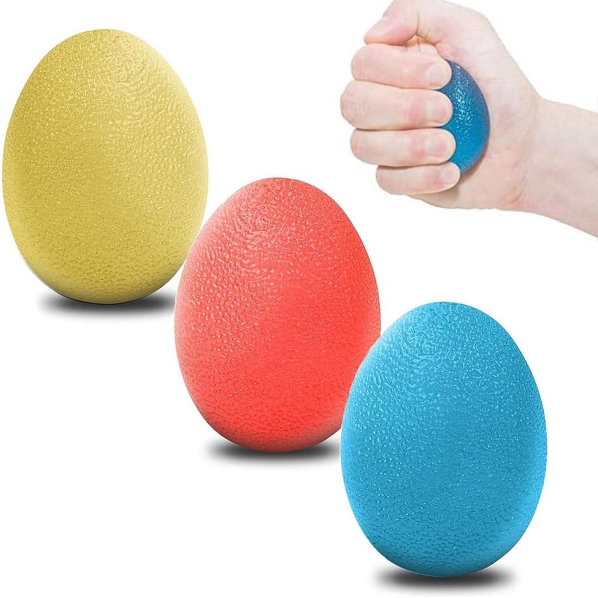 SnelShoppen - Voarge Egg-shaped Fingerballs - Handtrainer, Vingertrainer, 3 Handtherapieballen voor Drukverlichting, Versterking van Hand en Vingers,